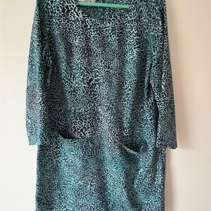 Evan Picone Teal and Navy Animal Print Dress